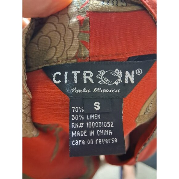 Citron Santa Monica Silk Linen Blouse Shirt Asian Print Size S - Picture 4 of 4